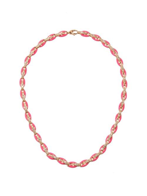 Matchesfashion.com Melissa Kaye - Ada Diamond, Enamel & 18kt Rose-gold Necklace - Womens - Pink Multi