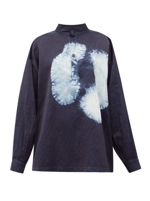 Matchesfashion.com Jil Sander - Shibori-dyed Stand-collar Canvas Shirt - Womens - Navy