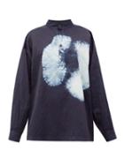 Matchesfashion.com Jil Sander - Shibori-dyed Stand-collar Canvas Shirt - Womens - Navy