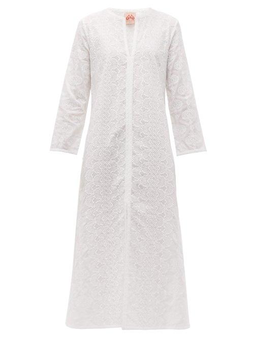 Matchesfashion.com Le Sirenuse, Positano - Vanessa Front Slit Embroidered Cotton Kaftan - Womens - White