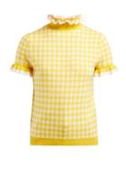Matchesfashion.com Shrimps - Gingham Ruffle Short Sleeved Sweater - Womens - Yellow