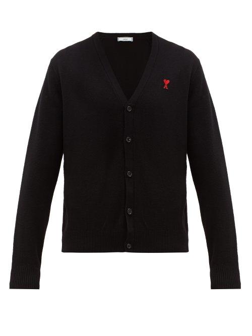 Matchesfashion.com Ami - Logo Embroidered Wool Cardigan - Mens - Black