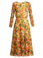 Matchesfashion.com Saloni - Isabel Floral Print Silk Dress - Womens - Yellow Multi