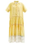 Story Mfg. - Eden Organic-cotton Jersey Midi Dress - Womens - Yellow Multi