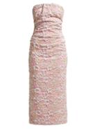 Matchesfashion.com Miu Miu - Strapless Cloqu Midi Dress - Womens - Pink Multi