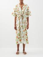 Emilia Wickstead - Zarina Rose-print Cotton-poplin Kaftan Dress - Womens - Orange Print