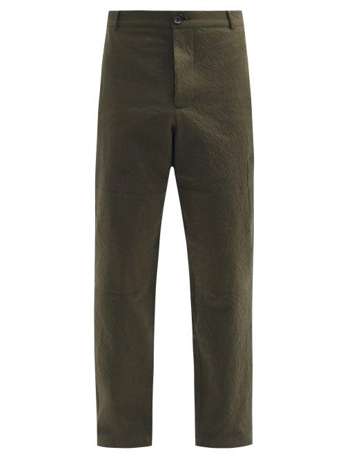 Matchesfashion.com Oliver Spencer - Judo Organic Cotton-blend Cloqu Wide-leg Trousers - Mens - Dark Green