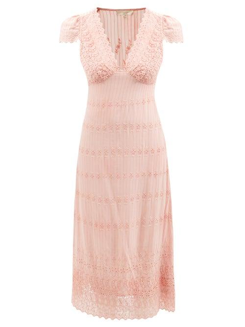 Loveshackfancy - Shaffer Cap-sleeve V-neck Dress - Womens - Pink