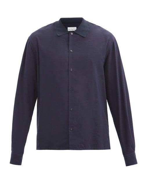 Matchesfashion.com Raey - Rib-collar Woven Shirt - Mens - Navy