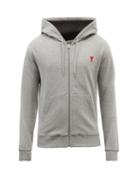 Ami - Ami De Caur Zipped Cotton Hooded Sweatshirt - Mens - Grey