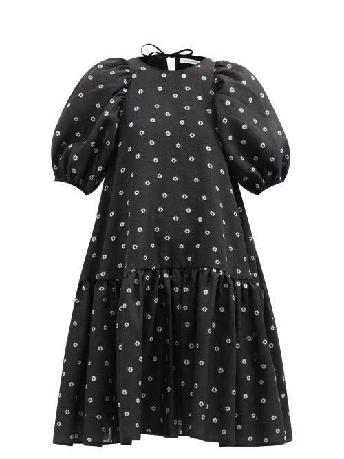 Cecilie Bahnsen - Alexa Floral-embroidered Matelass-organza Dress - Womens - Black Print
