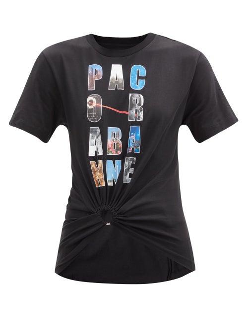 Matchesfashion.com Paco Rabanne - Logo-print Gathered Organic-cotton T-shirt - Womens - Black Multi
