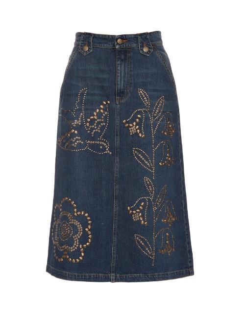 Redvalentino Stud-embellished Denim Midi Skirt