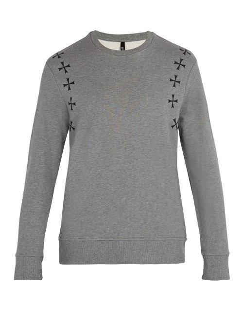 Matchesfashion.com Neil Barrett - Military Star Print Crew Neck Cotton Sweatshirt - Mens - Grey