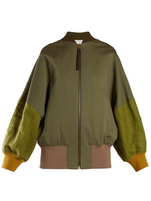Matchesfashion.com Loewe - Balloon Sleeved Contrast Linen Bomber - Womens - Khaki