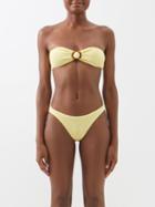 Hunza G - Flora Crinkle-knit Bandeau Bikini - Womens - Pale Yellow