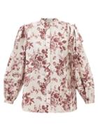 Ale Mais - Heather Floral-print Cotton-poplin Top - Womens - Burgundy Print