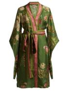 Matchesfashion.com D'ascoli - Floral Print Wrap Silk Mid Dress - Womens - Green Multi