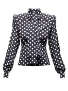 Matchesfashion.com Dolce & Gabbana - Polka Dot Print Tie Neck Blouse - Womens - Black White