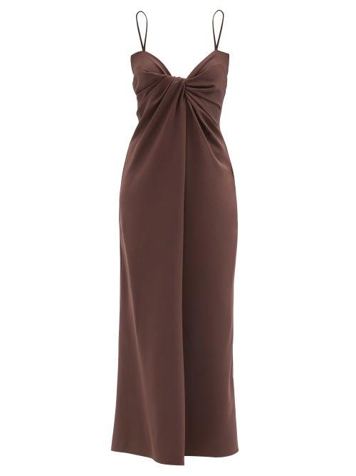 Matchesfashion.com Valentino - Twisted Silk-blend Crepe Midi Dress - Womens - Brown