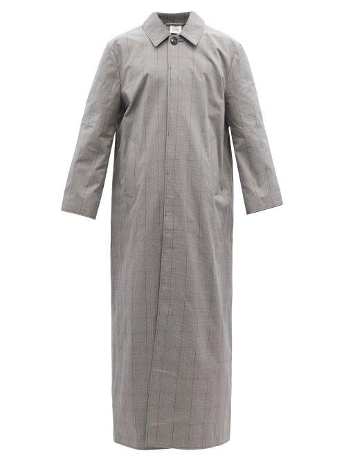 Mens Rtw Vetements - Prince Of Wales-check Longline Cotton-twill Coat - Mens - Grey