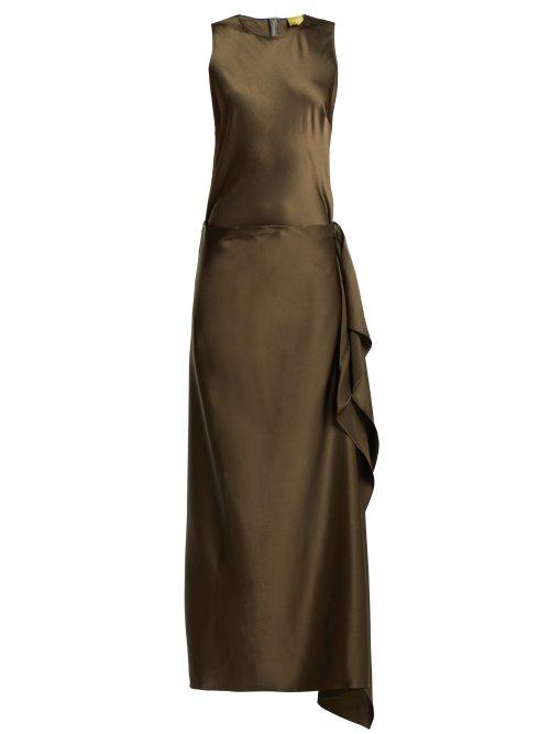 Matchesfashion.com Albus Lumen - Hermosa Detachable Skirt Silk Dress - Womens - Dark Green