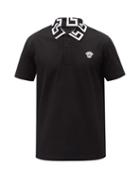 Versace - Greca-collar Cotton-piqu Polo Shirt - Mens - Black