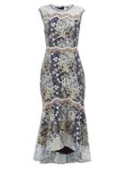Matchesfashion.com Peter Pilotto - Floral Embroidered Chantilly Lace Dress - Womens - Navy Gold