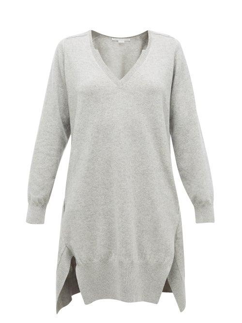 Matchesfashion.com Stella Mccartney - V-neck Side-slit Cashmere-blend Sweater Dress - Womens - Light Grey