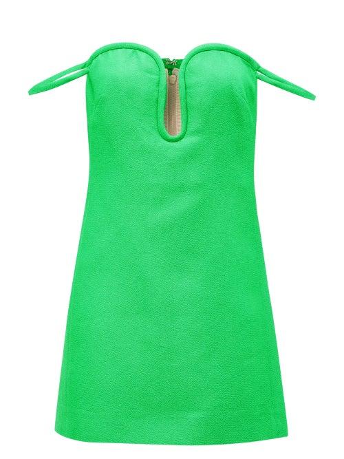 Valentino - Off-the-shoulder Plunge Crepe Mini Dress - Womens - Green