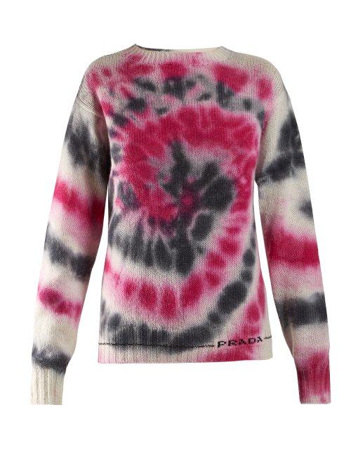 Matchesfashion.com Prada - Tie Dye Wool Blend Sweater - Womens - Black Pink