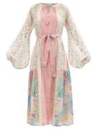 D'ascoli - Cecile Floral-print Cotton Midi Dress - Womens - Pink Multi