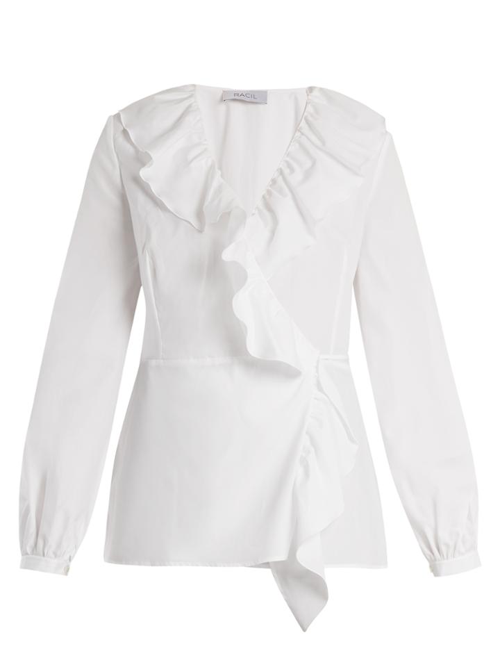 Racil Wilt Ruffle-trimmed Cotton Wrap Top
