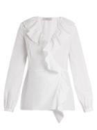 Racil Wilt Ruffle-trimmed Cotton Wrap Top