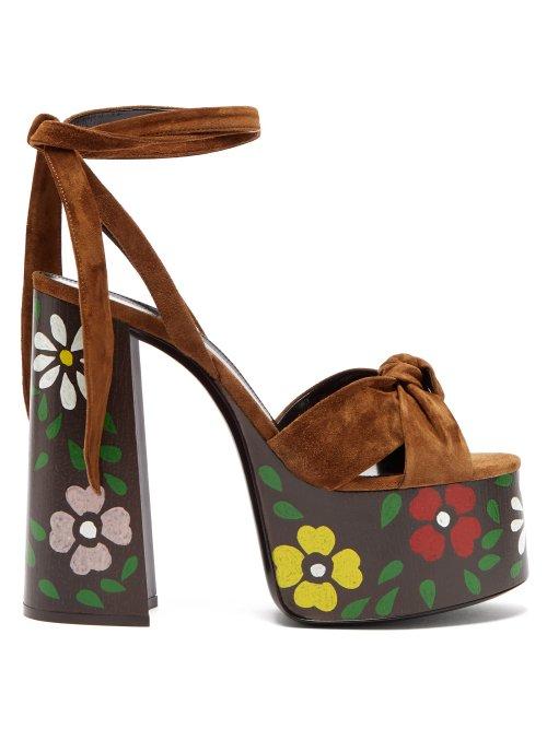 Matchesfashion.com Saint Laurent - Paige Floral Platform Leather Sandals - Womens - Tan Multi