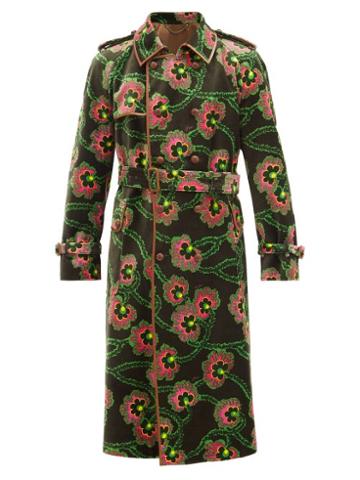 Matchesfashion.com Gucci - X Ken Scott Floral-print Velvet Trench Coat - Mens - Black