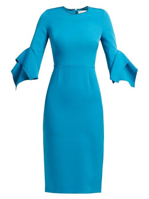 Matchesfashion.com Roksanda - Ronda Contrast Panel Fluted Cuff Cady Dress - Womens - Blue Multi