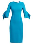 Matchesfashion.com Roksanda - Ronda Contrast Panel Fluted Cuff Cady Dress - Womens - Blue Multi