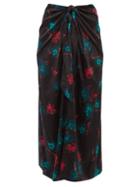 Matchesfashion.com Ganni - Floral Print Tie Front Silk Blend Midi Skirt - Womens - Black Multi