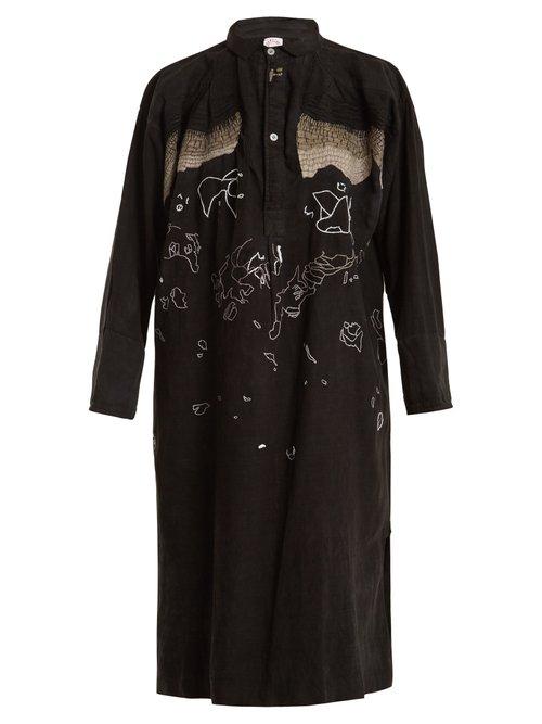 Matchesfashion.com Kilometre Paris - Tavan Tolgo Embroidered Linen Shirtdress - Womens - Black