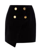 Matchesfashion.com Balmain - Buttoned Asymmetric Cotton Mini Skirt - Womens - Black