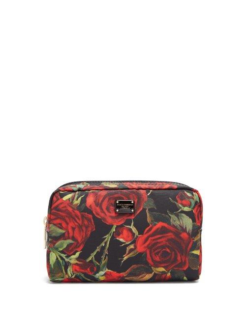 Matchesfashion.com Dolce & Gabbana - Roses Print Fabric Wash Bag - Womens - Black Red