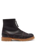 Matchesfashion.com Gabriela Hearst - Marcela Topstitched Leather Boots - Womens - Navy