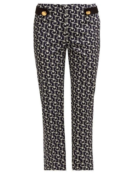 Matchesfashion.com Prada - Key Print Wool Twill Trousers - Womens - Navy White