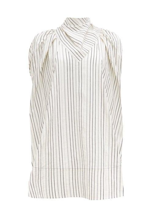 Matchesfashion.com Ssone - Apex Bow-back Striped Cotton-blend Blouse - Womens - White Multi