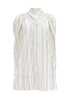 Matchesfashion.com Ssone - Apex Bow-back Striped Cotton-blend Blouse - Womens - White Multi