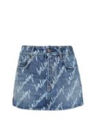 Balenciaga - Logo-print Denim Mini Skirt - Womens - Light Denim