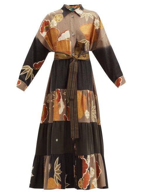 Matchesfashion.com Rianna + Nina - Patchwork Vintage-silk Maxi Shirt Dress - Womens - Multi