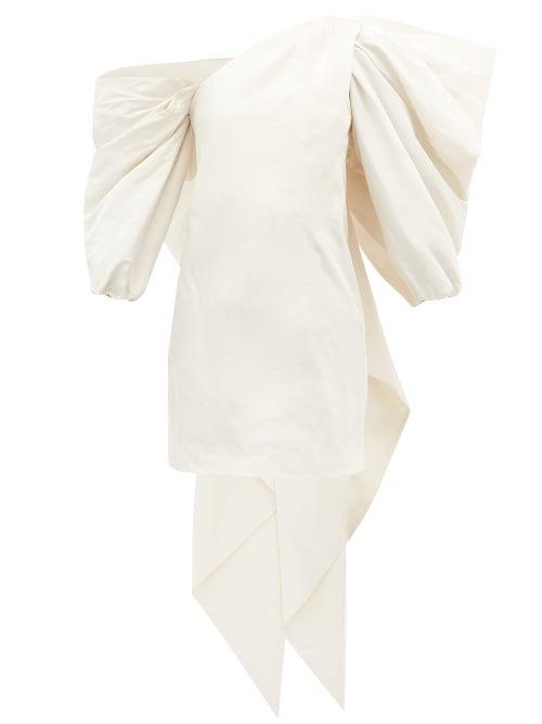 Matchesfashion.com Carolina Herrera - One-shoulder Gathered Silk-faille Mini Dress - Womens - White
