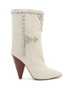Matchesfashion.com Isabel Marant - Layo Studded Cone-heel Leather Calf Boots - Womens - White